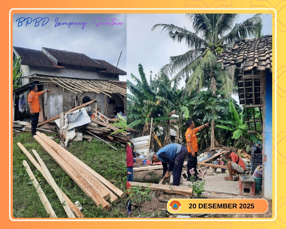 Rumah Tertimpa Pohon di Ketapang, Tim TRC BPBD Lampung Selatan Turun Tangani